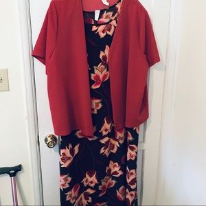 Brown Floral Sleeveless Dress With Jacket Size 26W